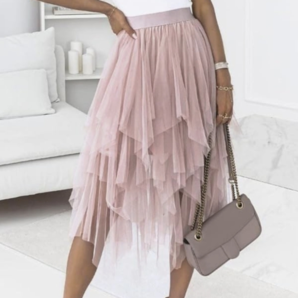 Midi Length Layered Tulle Skirt